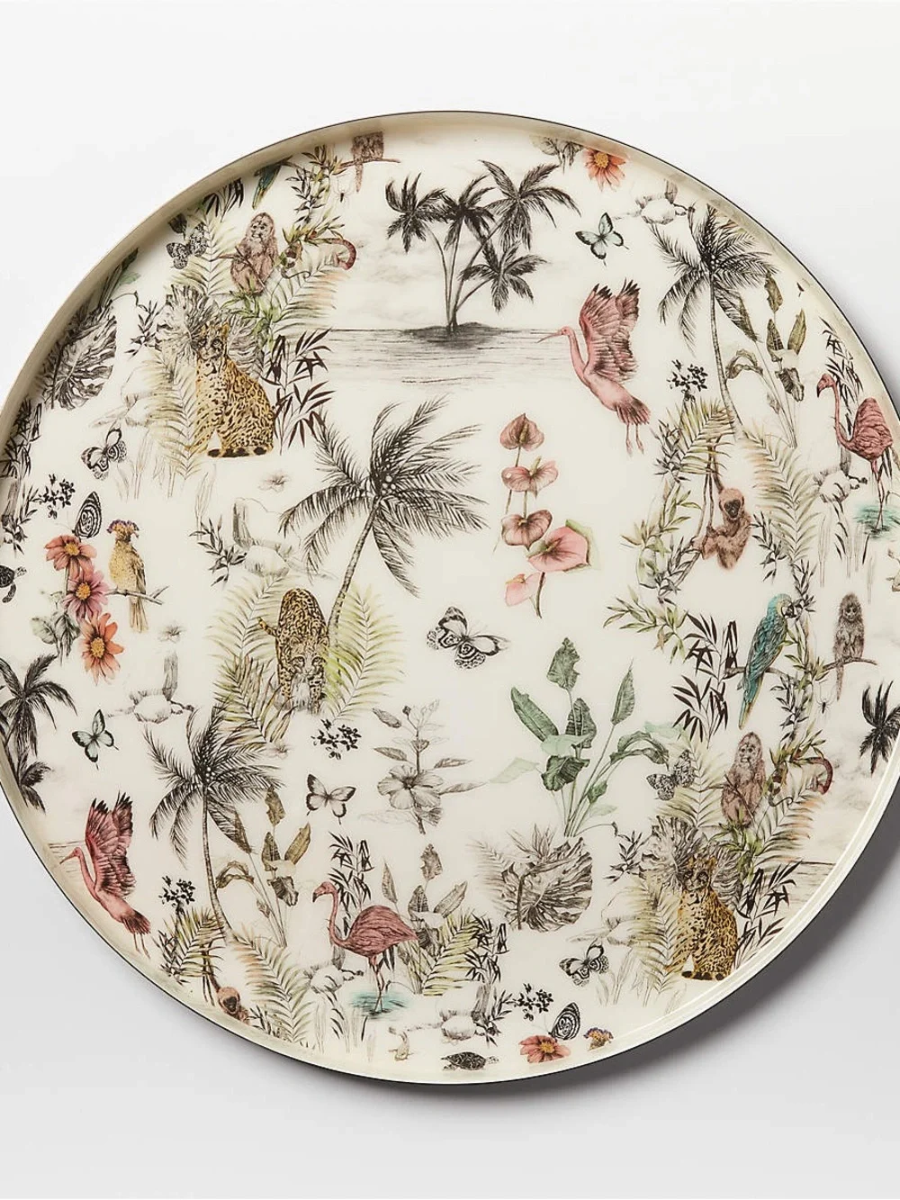 CB2 Decorative Tropical Print Serving Tray in Cream and Pink